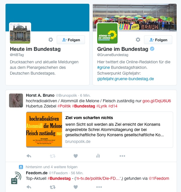 Screen-Shot des Twitter-Tweets von Hashtag Bundestag am 30.12.15