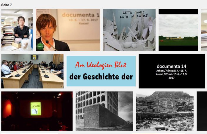 Screen-Shot der Google-Bilder der "documenta 14" Seite 7 mit dem Logo von Brunopolik "Am Ideologien Blut - der Geschichte der".