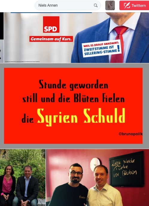 Screenshot einer Haiku-Strophe aus dem Poetry-Text der PolitikerInnen-Worte "Syrien Schuld" in den Twitter-Fotos unter dem Stichwort des SPD-Bundestagsabgeordneten Niels Annen.